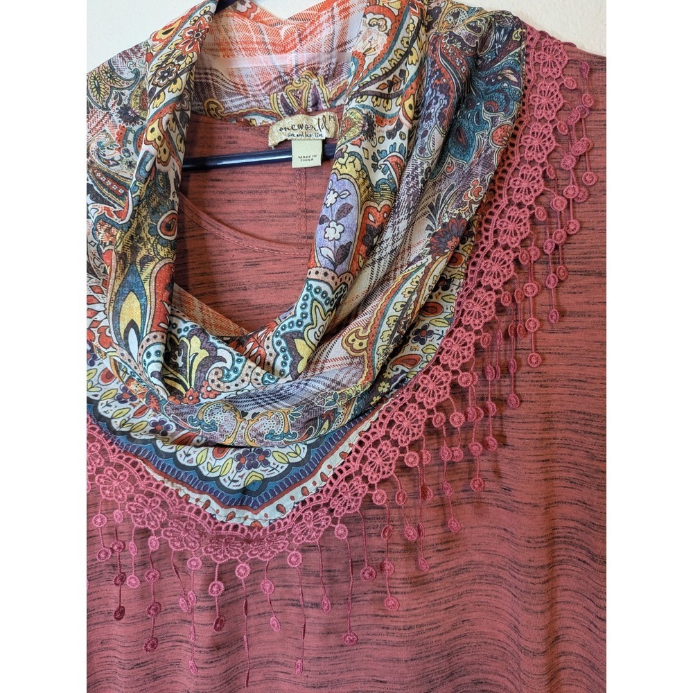 ONE WORLD | Tops | One World Womens Pink Cowl Neck Scarf Top With ...